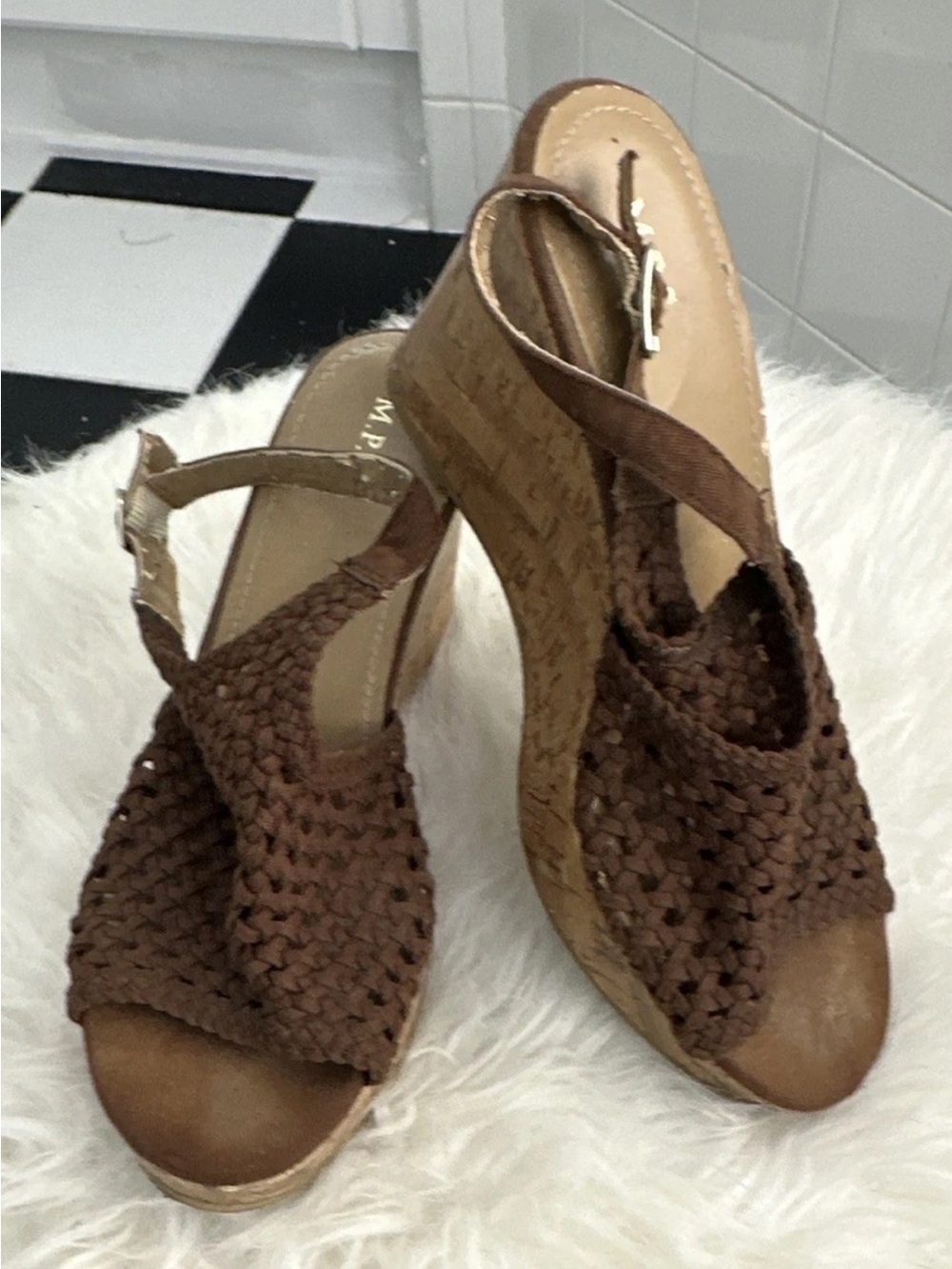 Braided Brown Cork Wedge Sandals - Women